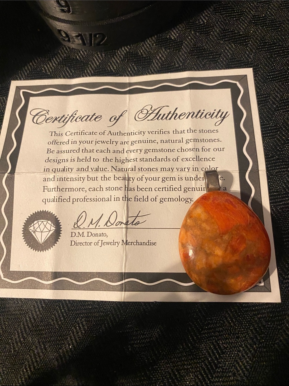 Barse Thailand 925 Orange 2” Pendant w/COA